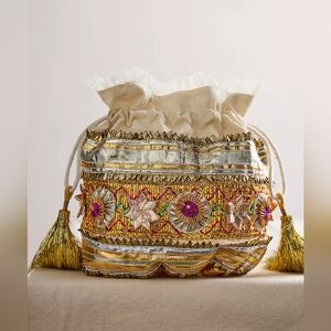 NWT Free People FP One Seasons Sparkle Mini Gift Sack In Gold 🌙